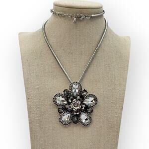 Victorian Gothic Romance Crystal Floral Statement Pendant Necklace – Vintage